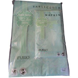 Furio Satin Stripe Oblong Tablecloth Four Napkin Set NOS Vintage 1996 Jade Green